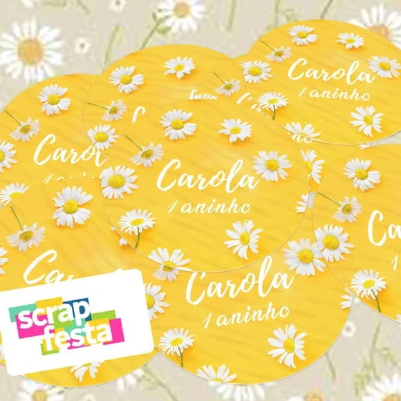 Adesivo 5 cm Redondo Personalizado Festa Margarida