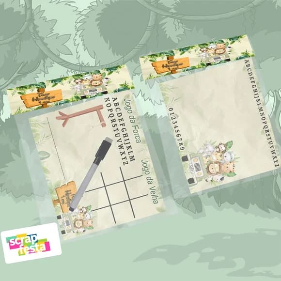 Lousa Mágica Personalizada, Caneta com Apagador Festa Safari