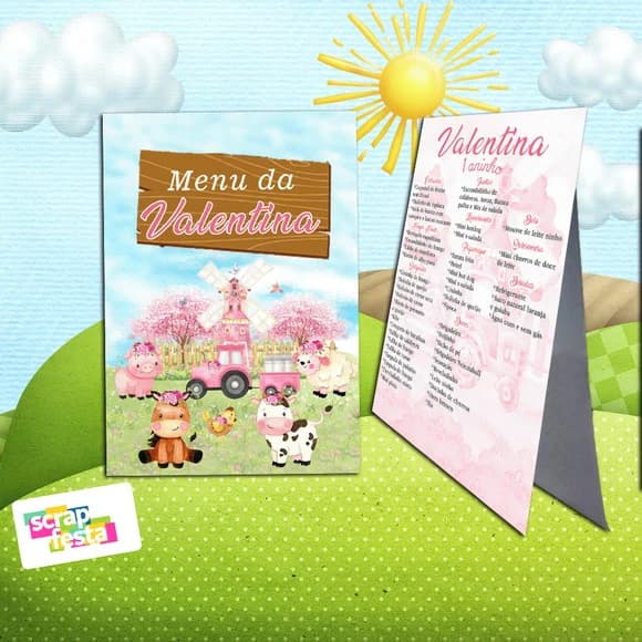 Menu Cardápio Cavalete Festa Fazendinha Aquarela