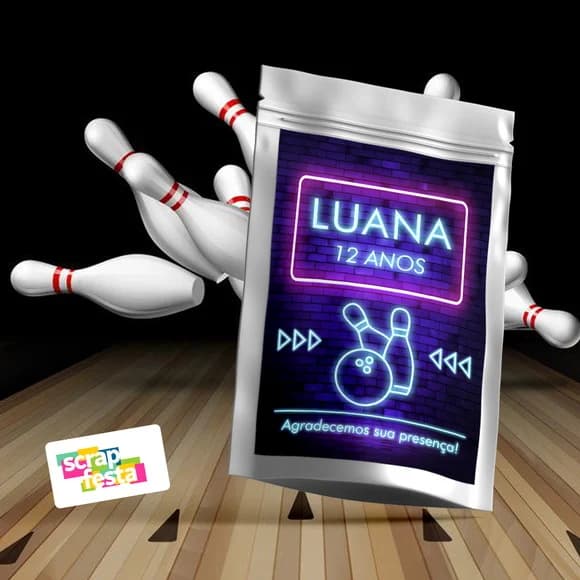 Saquinho Metalizado 14x20 Personalizado Festa Boliche Neon