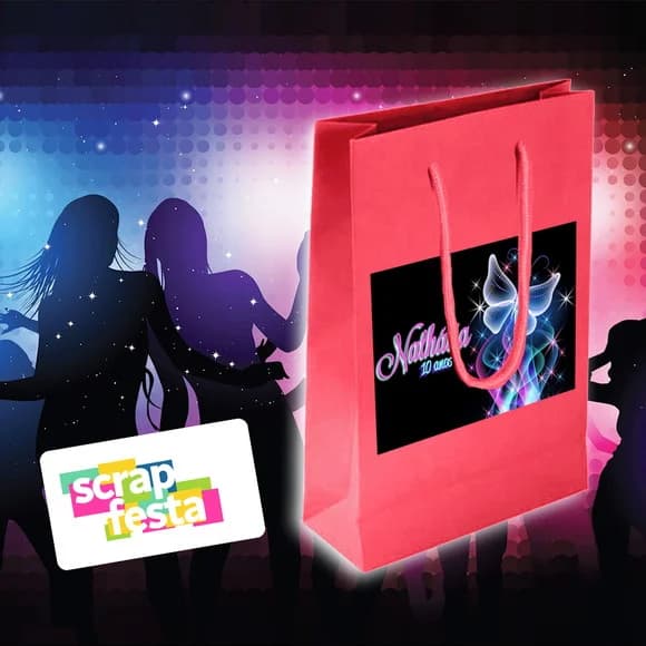 Sacolinha Papel Personalizada Festa Aniversário Balada Neon