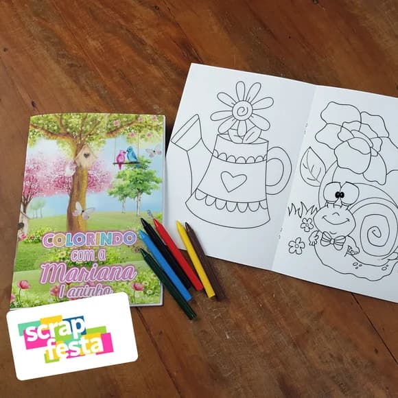 Revista Colorir + Giz de Cera Jardim Encantado Aquarela