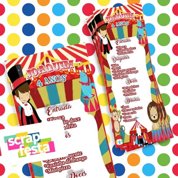 Menu Cardápio Personalizado Festa Circo Vintage