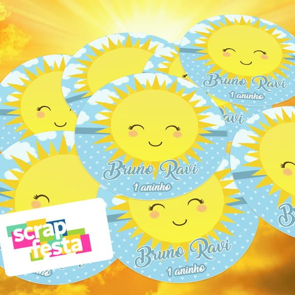 Adesivo 5 cm Redondo Personalizado Festa Raio de Sol