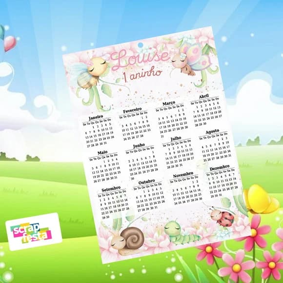 Calendário Personalizado Festa Jardim Encantado Aquarela