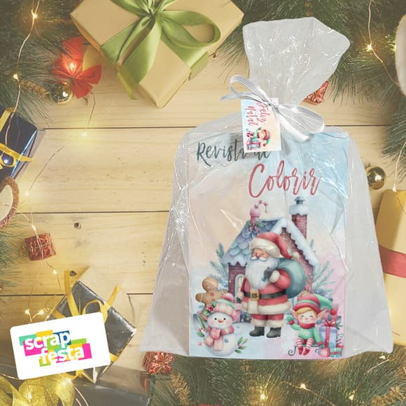 Revista Colorir+saquinho+fitinha+tag Natal Aquarela