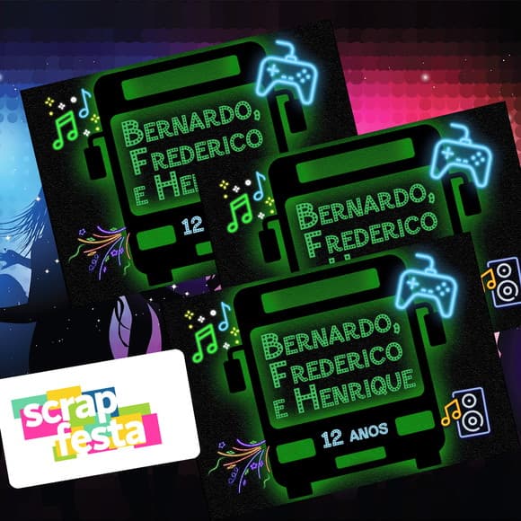 Adesivo Personalizado Retangular 10x7 Festa Ônibus Neon Game