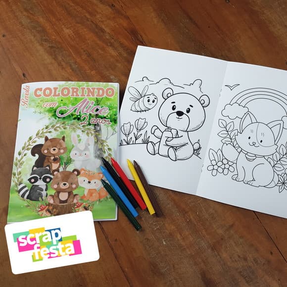 Revista Colorir + Giz de Cera Floresta Encantada Aquarela