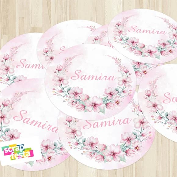 Adesivo 5cm Redondo Maternidade Nascimento Menina Floral