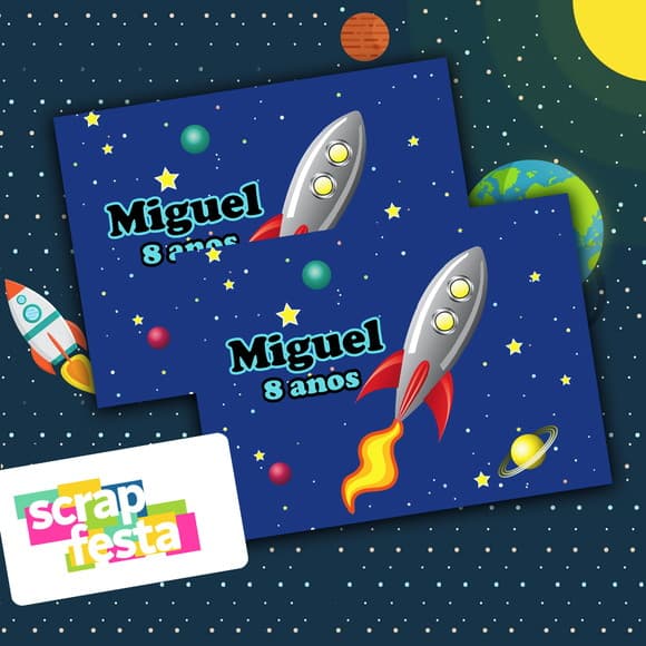 Adesivo Personalizado Retangular 7,45x5,5 Espaço Foguete