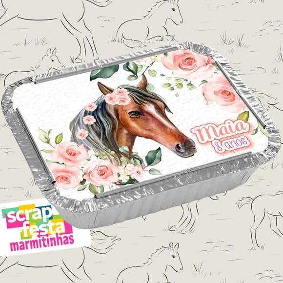 Marmitinha Personalizada Cavalo Country Aquarela Flores