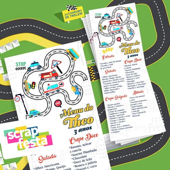 Menu Cardápio Personalizado Festa Meios de Transporte