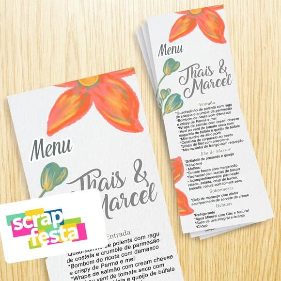 Menu Cardápio Personalizado Casamento Elegante Floral