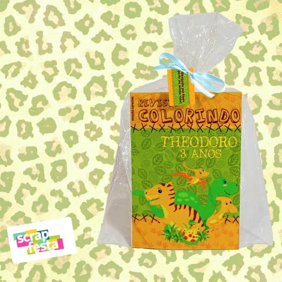 Revista Colorir+saquinho+fitinha+tag Festa Dinossauro Cute