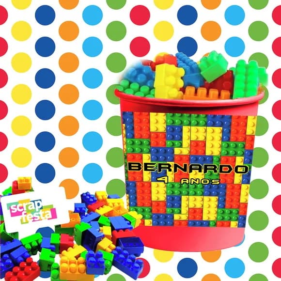 Baldinho Personalizado+blocos para Montar Festa Blocos