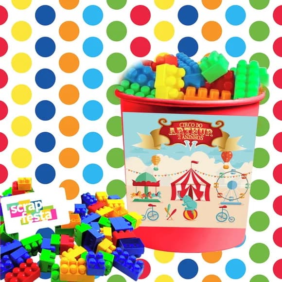 Baldinho 1litro Personalizado+blocos para Montar Festa Circo