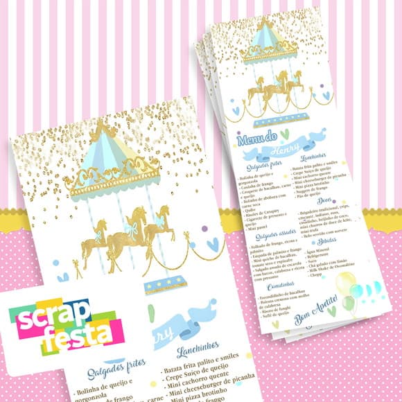 Menu Cardápio Personalizado Festa Carrossel Encantado