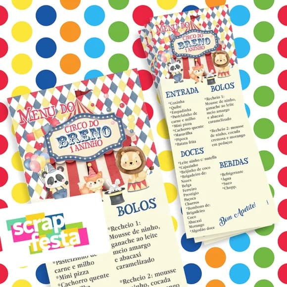 Menu Cardápio Personalizado Festa Circo Vintage