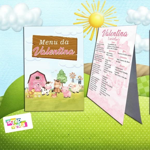 Menu Cardápio Cavalete Festa Fazendinha Aquarela