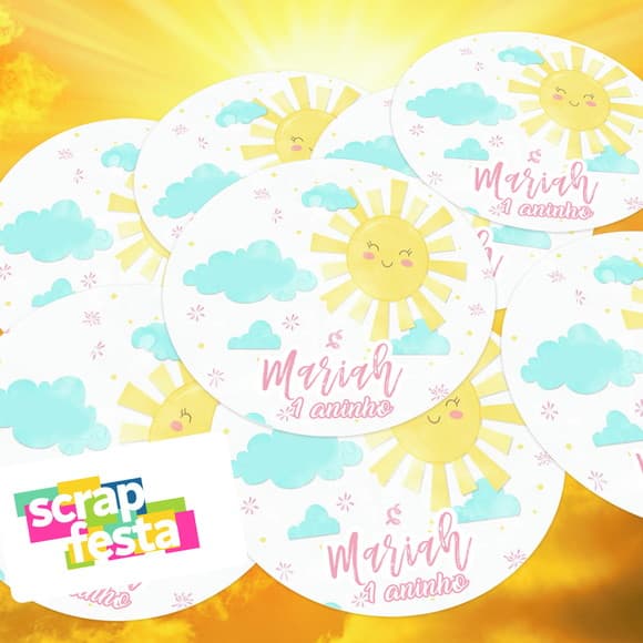 Adesivo 5 cm Redondo Personalizado Festa Raio de Sol