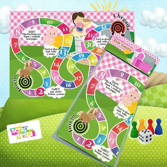 Jogo Tabuleiro Personalizado Festa Fazendinha Rosa