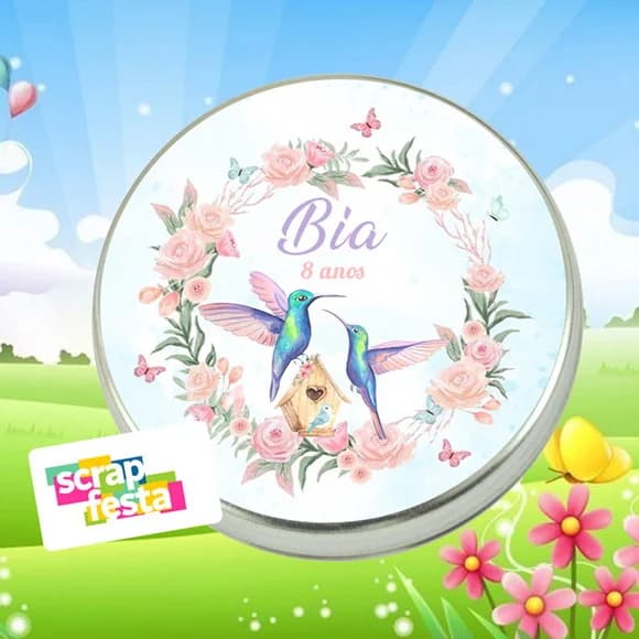 Latinha Personalizada Jardim Encantado Beija Flor Aquarela