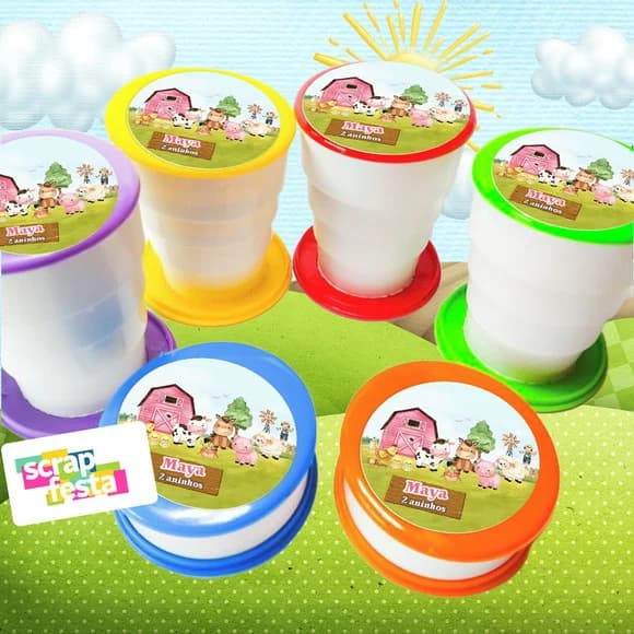 Copo Retrátil Personalizado Festa Fazendinha Aquarela