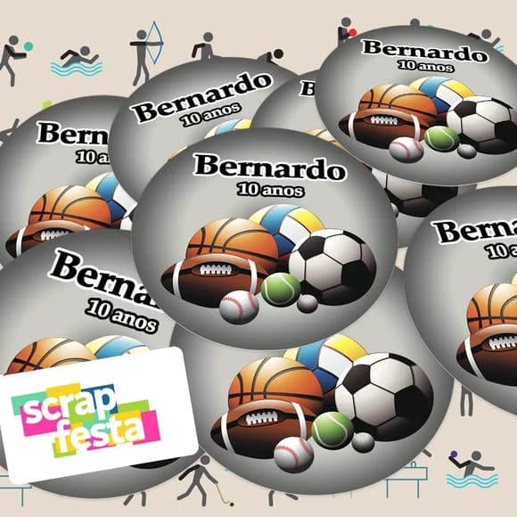 Adesivo 5 cm Redondo Personalizado Festa Esporte