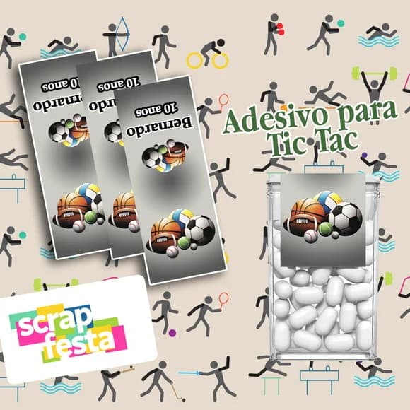 Adesivo Personalizado Retangular para Tic Tac Festa Esporte
