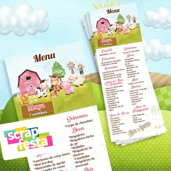 Menu Cardápio Personalizado Festa Fazendinha Aquarela