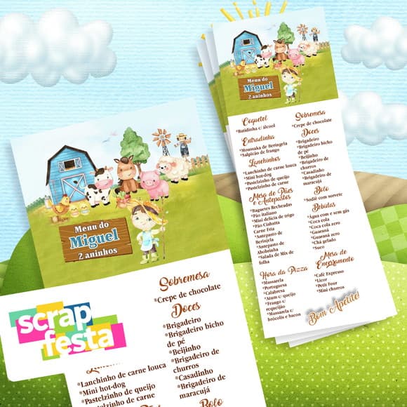 Menu Cardápio Personalizado Festa Fazendinha Aquarela