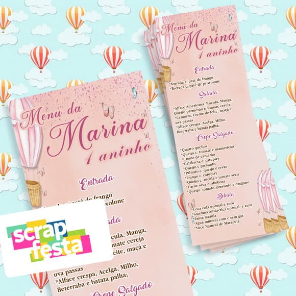 Menu Cardápio Personalizado Festa Balão Aquarela