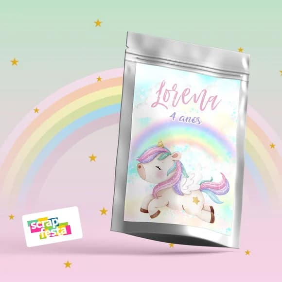 Saquinho Metalizado P 10x15 Personalizado Festa Unicórnio