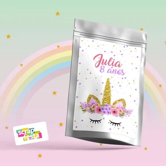 Saquinho Metalizado P 10x15 Personalizado Festa Unicórnio