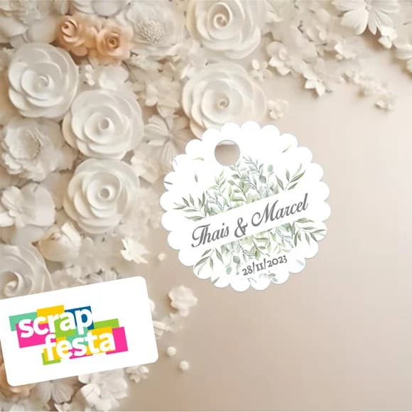 Tag Redonda Escalopada com Furinho Festa Casamento Elegante