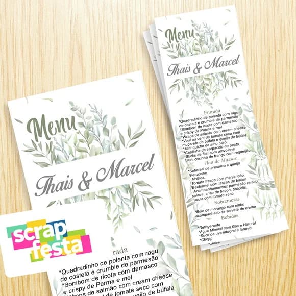 Menu Cardápio Personalizado Casamento Elegante Aquarela