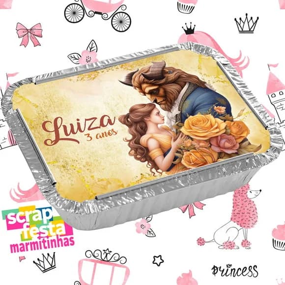 Marmitinha Personalizada Festa a Bela e a Fera Aquarela