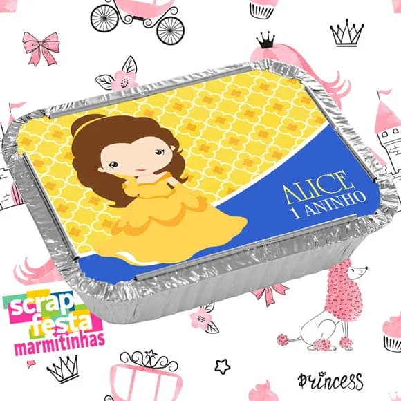 Marmitinha Personalizada Festa a Bela e a Fera Cute