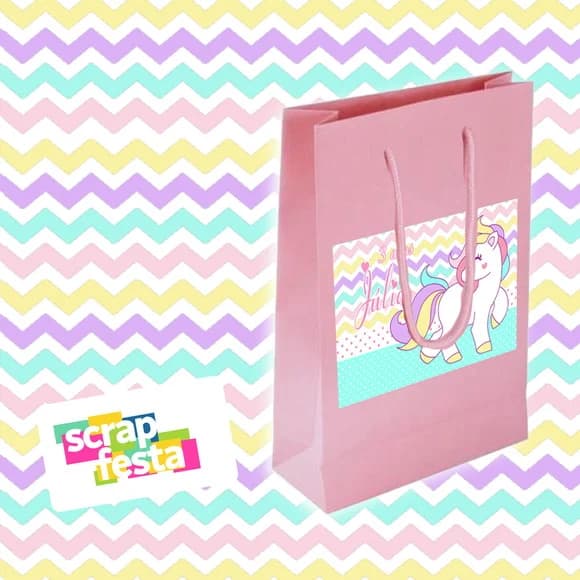 Sacolinha Papel Personalizada Festa Unicórnio