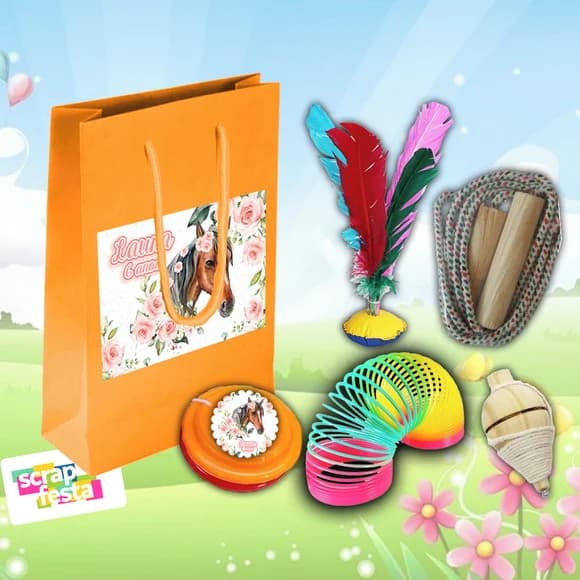 Kit Sacola Personalizada com Brinquedos Cavalo Aquarela