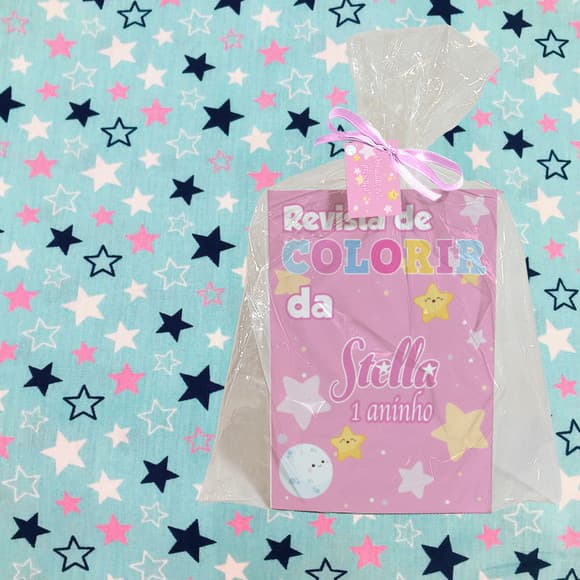Revista Colorir+saquinho+fitinha+tag Festa Brilha Estrelinha