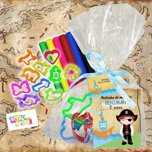 Massinha+ Embalagem+tag+3 Forminhas Festa Piratas