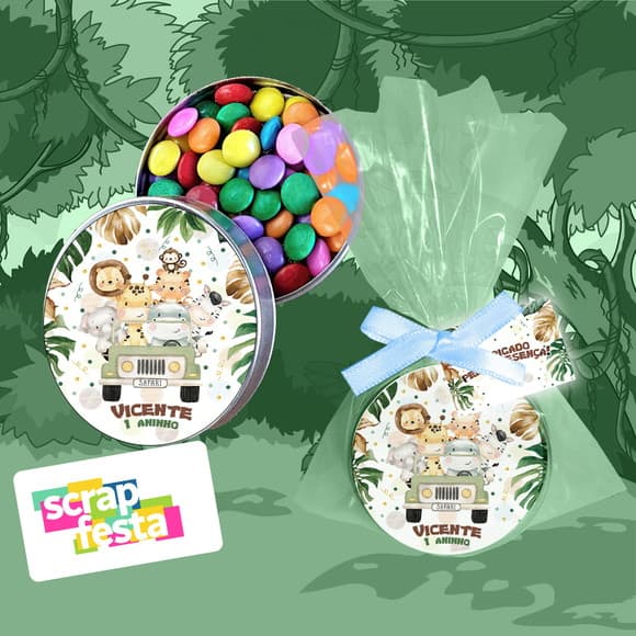 Latinha com Confete e Embalagem Festa Safari