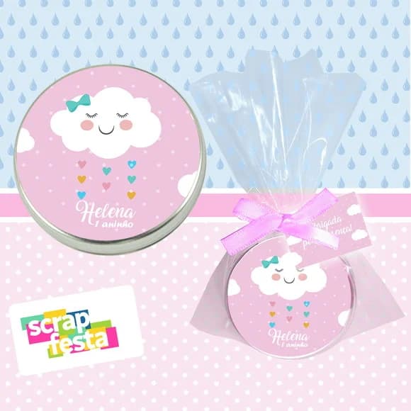 Latinha, Saquinho, Fitinha e Tag Personalizada Chuva de Amor