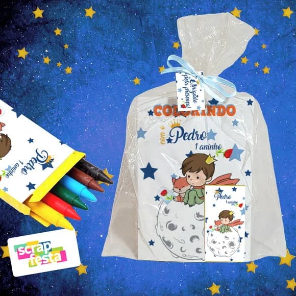 Revista Colorir+embalagem+giz de Cera o Pequeno Príncipe