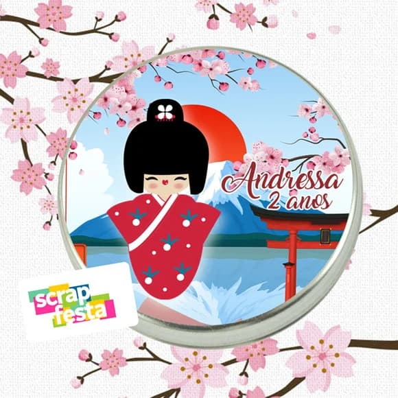 Latinhas Personalizadas Festa Boneca Kokeshi Gueixa