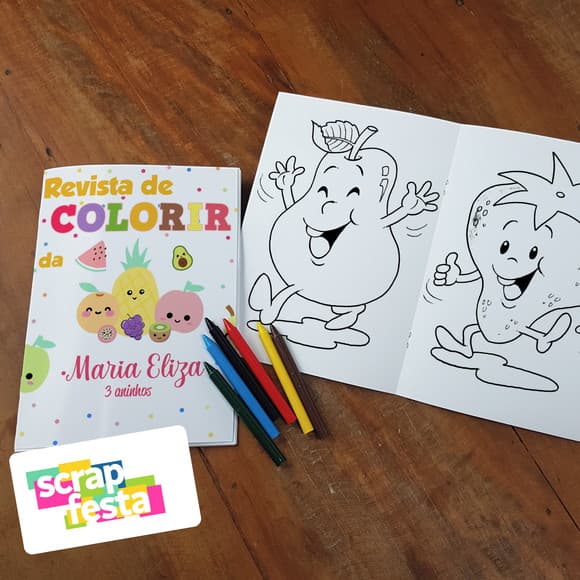 Revista Colorir + Giz Cera Festa Hortifrúti/frutas/quitanda