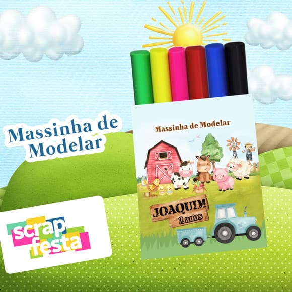 Massinha de Modelar Personalizado Festa Fazendinha Aquarela