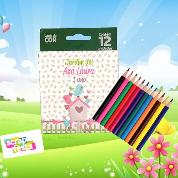 Caixa Personalizada Lápis de Cor 12 Cores Jardim Encantado