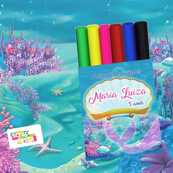 Massinha de Modelar Personalizado Festa Sereia